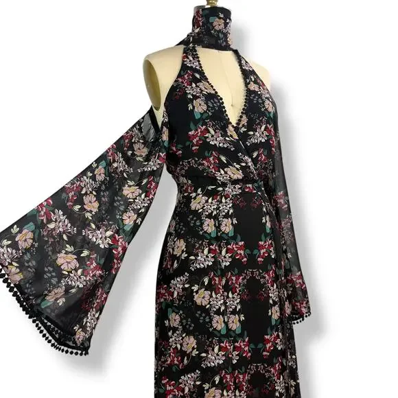 New w/Tags NICHOLAS pure silk floral flowing Goddess cold shoulder dress - Picture 10 of 16